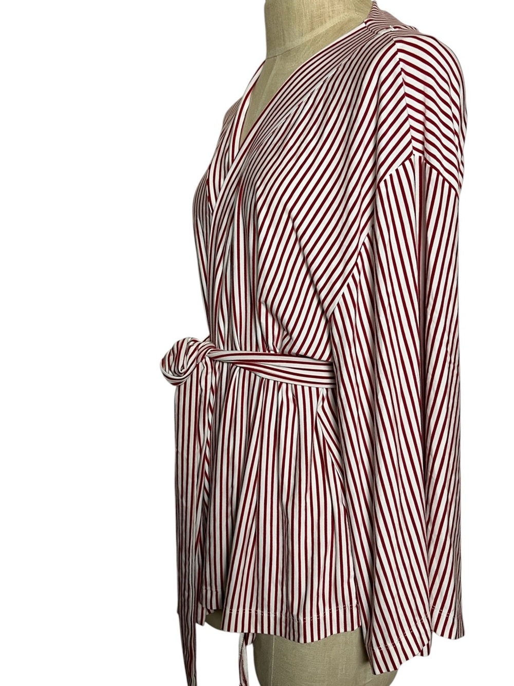 LAKE Pajama DreamModal Kimono Robe Wrap Top Red and White Striped Medium - Picture 9 of 11